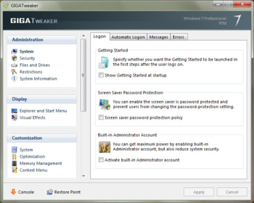 gigatweaker Free Windows 7 Tweaks