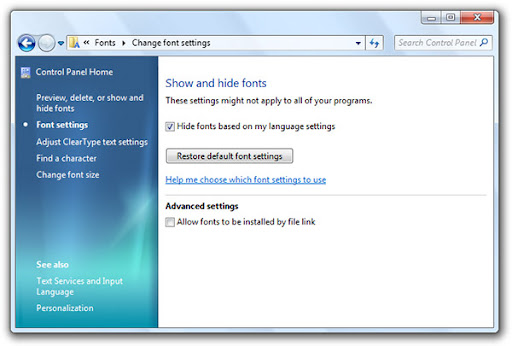 Font Management in Windows 7 Screenshoots
