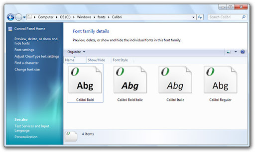 Font Management in Windows 7 Screenshoots