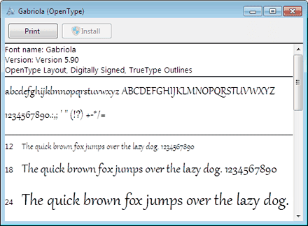 Font Management in Windows 7 Screenshoots