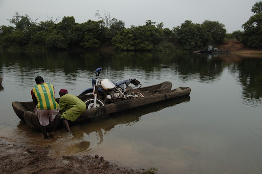 The guys eventually put the bike in two canoes that were tied together.