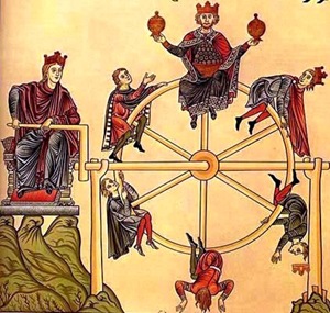 La Roue de la Fortune. Calque de miniatures de l’Hortus deliciarum de Herrade de Landsberg (XIIe s.) La Roue de la Fortune. Calque de miniatures de l’Hortus deliciarum de Herrade de Landsberg (XIIe s.)
