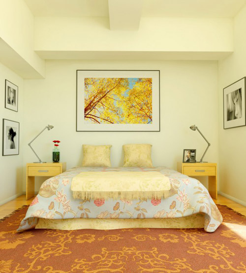 modern bedroom in cream colors theme