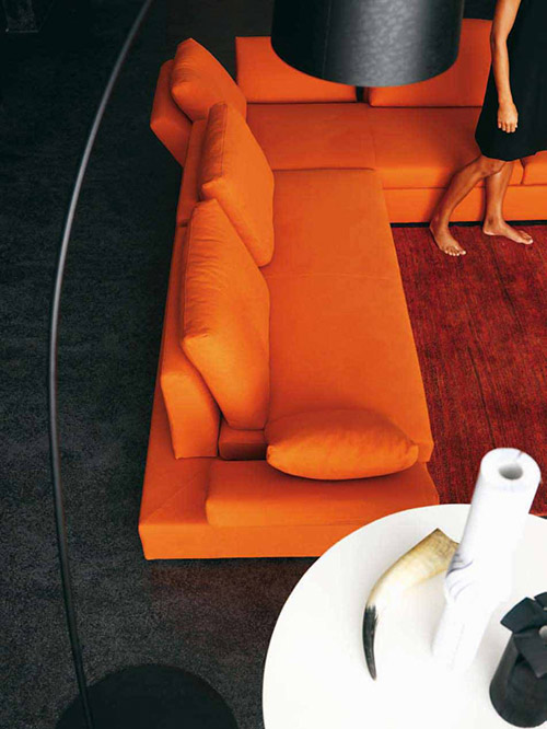 modern orange theme living room interior