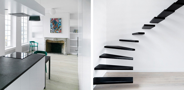 unique black and white steel staircase