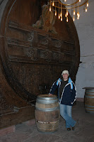 Erika in the Schloss beer cellar... big barrels!!