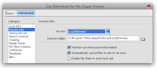 Define Remote server in Dreamweaver For Drupal Themes