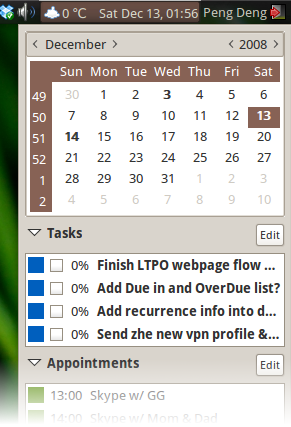 Clock applet with Remember the Milk task list