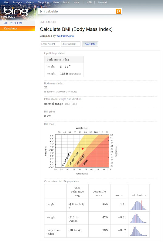 Wolfram Alpha/Bing Screenshoot of BMI calculator integration
