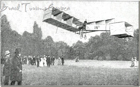 Santos Dumont em vôo com seu 14 Bis