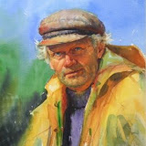 Pastel Drawing of a Man in a Yellow Raincoat done by Paul Leveille