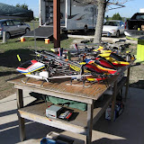 Table-o-Helis. Knight 3D, Knight 600E, Knight 3D, TZ-V2 Frenzy, Century Swift, MSH Protos, miniTitan, and I think Dave's Compy FP is there too! Photo by Dave Hall