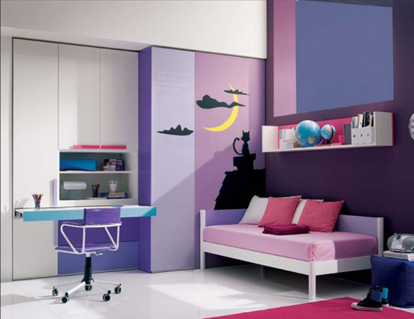 purple theme teenage girls bedroom design
