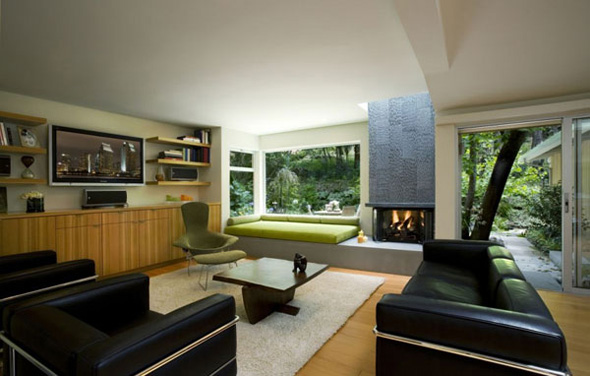 modern beautiful family room with lcd