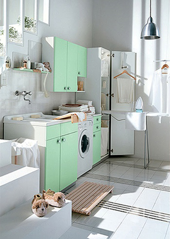 green laundry room storage design ideas