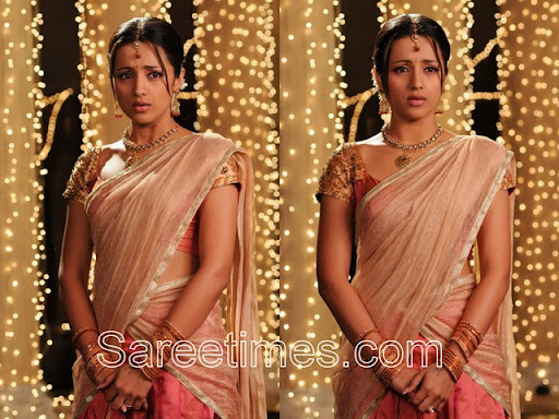 South Indian actress Trisha in beautiful half saree paired with half sleeves