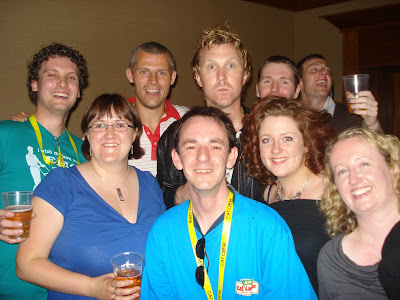 photo shows me, Darren Byrne, Liz, Anthony, Niamh and friends with Des Bishop and Jason Byrne