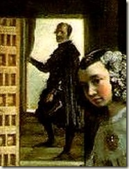 detalhe, No vão da escada, que abre um novo espaço, encontra-se José Nieto, primeiro-chefe tapeceiro da rainha. detalhe, No vão da escada, que abre um novo espaço, encontra-se José Nieto, primeiro-chefe tapeceiro da rainha.