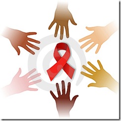 mãos da diversidade em torno do símbolo da Aids