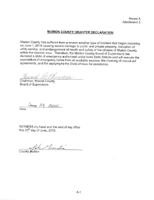 Copy of signed disaster declaration