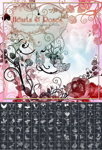 Brushes for Photoshop - Hearts and Roses