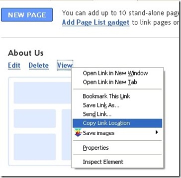 static blogger pages copy link location