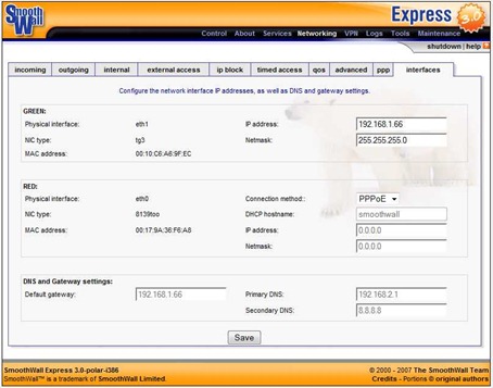 Setting smoothwall interface