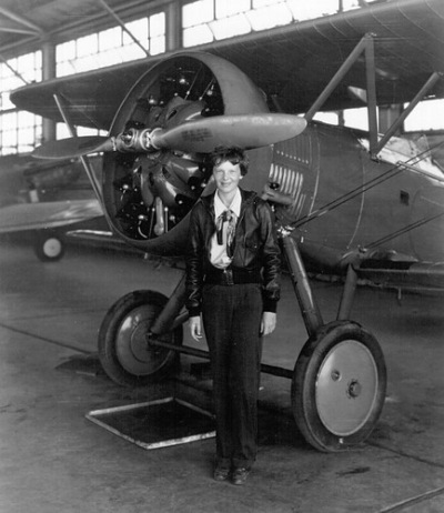 Amelia Earhart on Amelia Earhart With Airplane  In Hangar  July 30  1936