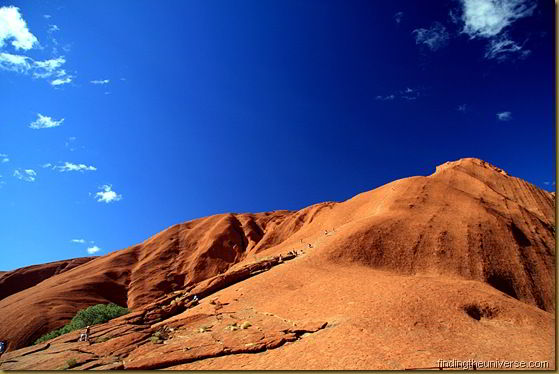 The climb up Uluru. A handy rail to follow.. and many many people to do it with!
