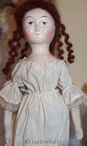 Queen Anne wooden doll reproduction hand-carved pecan wood