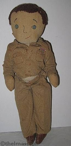 Cloth soldier doll Superior Needlework handmade embroidered 1940s 1950s