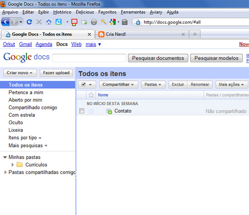 Fomulário de contato no blogger com o google docs