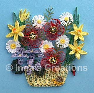 Quilled flowers in a basket
