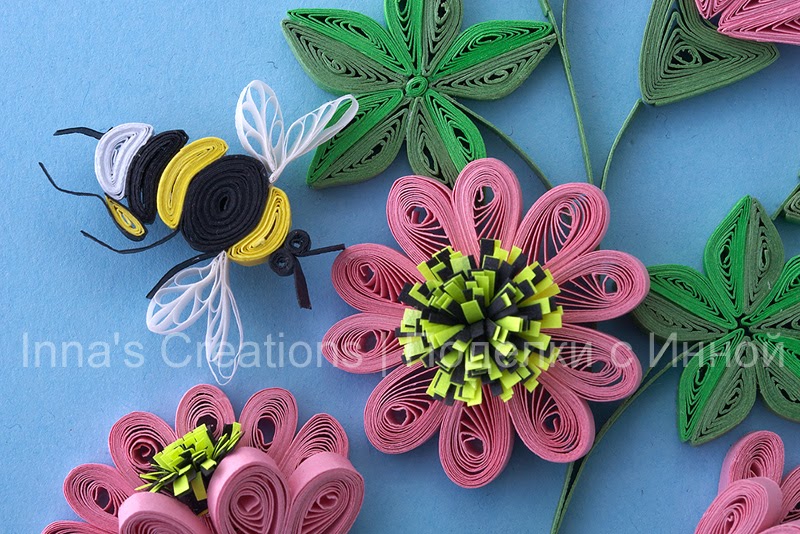 Inna's Creations Bumblebees and flowers, framed quilling