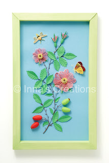 Quilled dog-rose with moth and butterfly