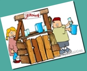 Little Boy And Girl, Brother And Sister, Selling Beverages At A Lemonade Stand Clipart Illustration