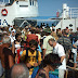 People disembarking the ship Ozalj, after it has arrived to Susak