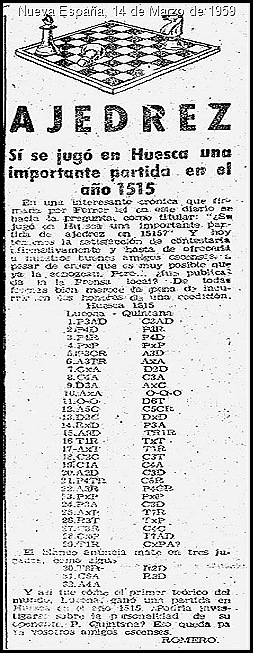 Artículo de ajedrez de la Nueva España 1959