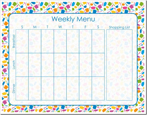 printable weekly menu planner. cute weekly planners printable