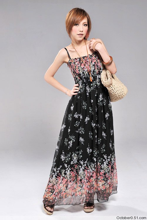 New Womens Full Length Chiffon Long Dress Dresses 1045  