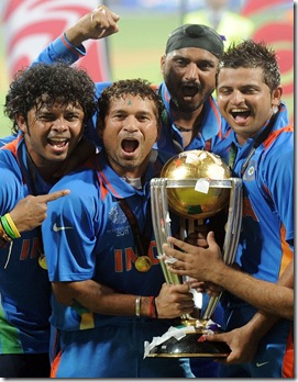 sachin with world cup trophy 2011