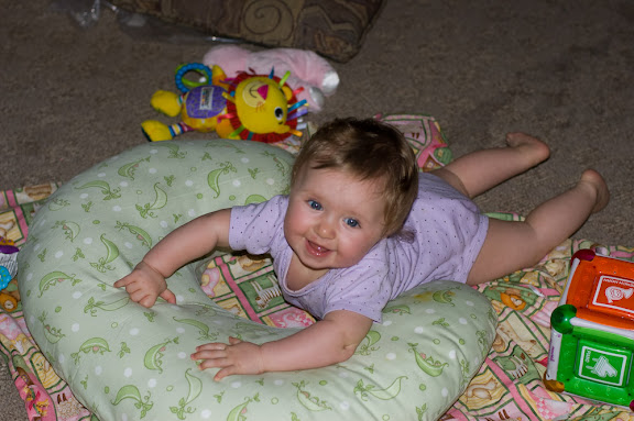 Sam's also getting much happier about tummy time these days