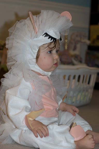 she's not quite sure about the 'hat' she's wearing, but game.
