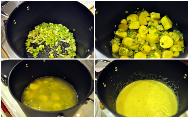 the stages of potato leek soup