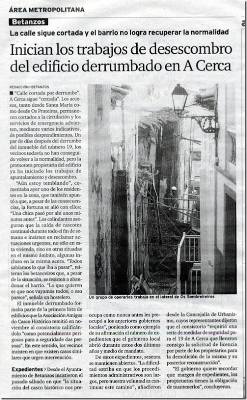Recorte do xornal "El Ideal Gallego" correspondente ao martes 26 de xaneiro de 2010