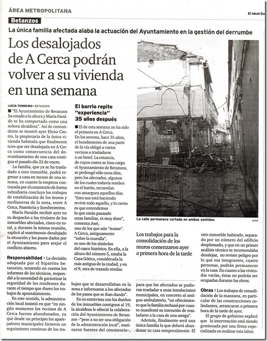 Recorte do xornal "El Ideal Gallego" correspondente ao venres 5 de febreiro de 2010