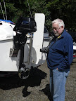 Letcher checks out the prop guard on the outboard