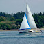 Kevin sails Basilisk in light air
