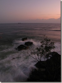 Waves crash on the rocks of Byron Bay at sunrise (click to enlarge)