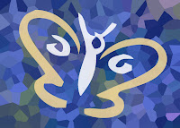 This creme and white butterflys tands out agsint the blue country tiled background This creme and white butterflys tands out agsint the blue country tiled background